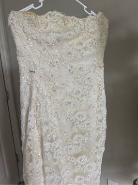Ivory Strapless Lace Beaded Sheath Dress
